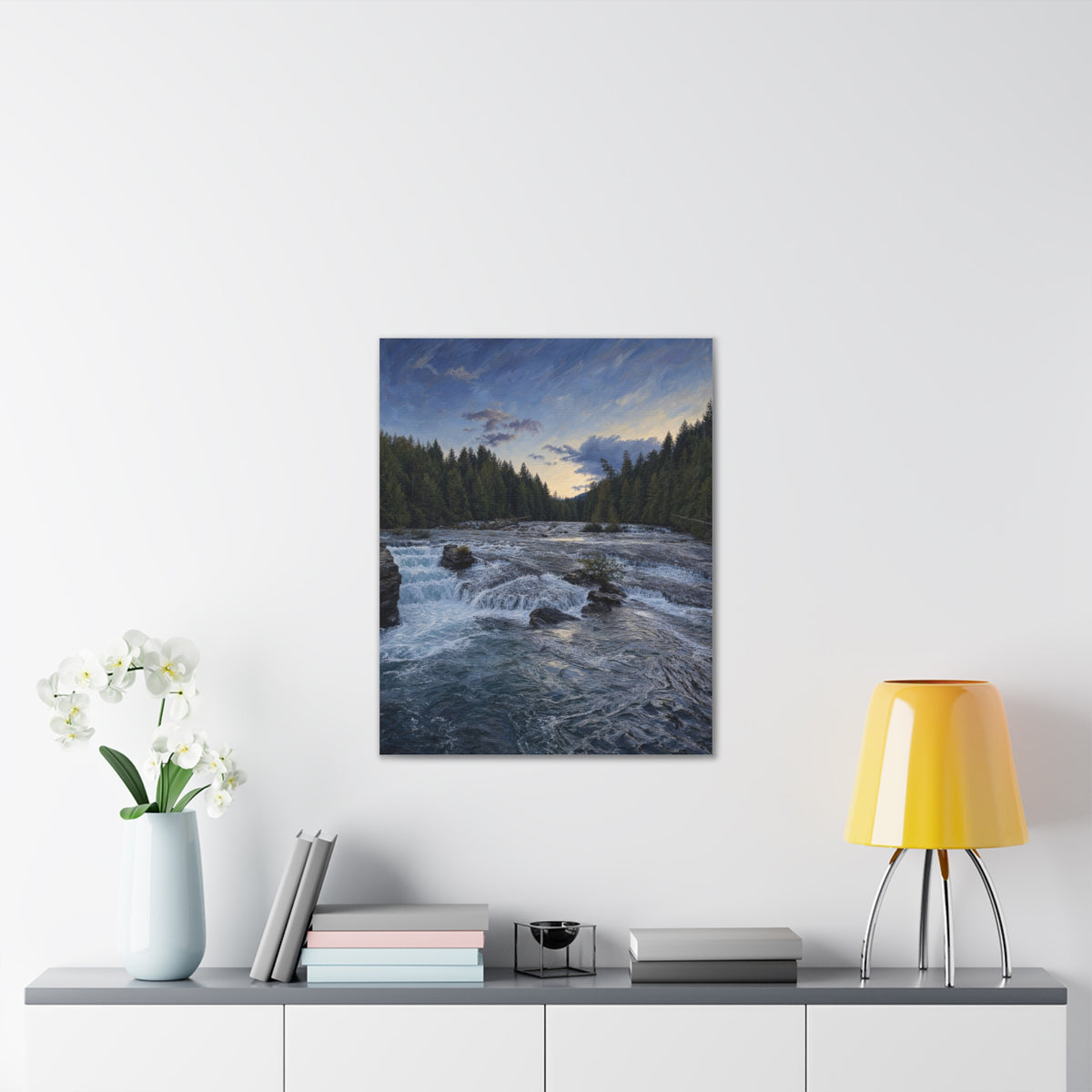 River Rapids Forest Canvas Wall Art – Scenic Waterfall Landscape Print