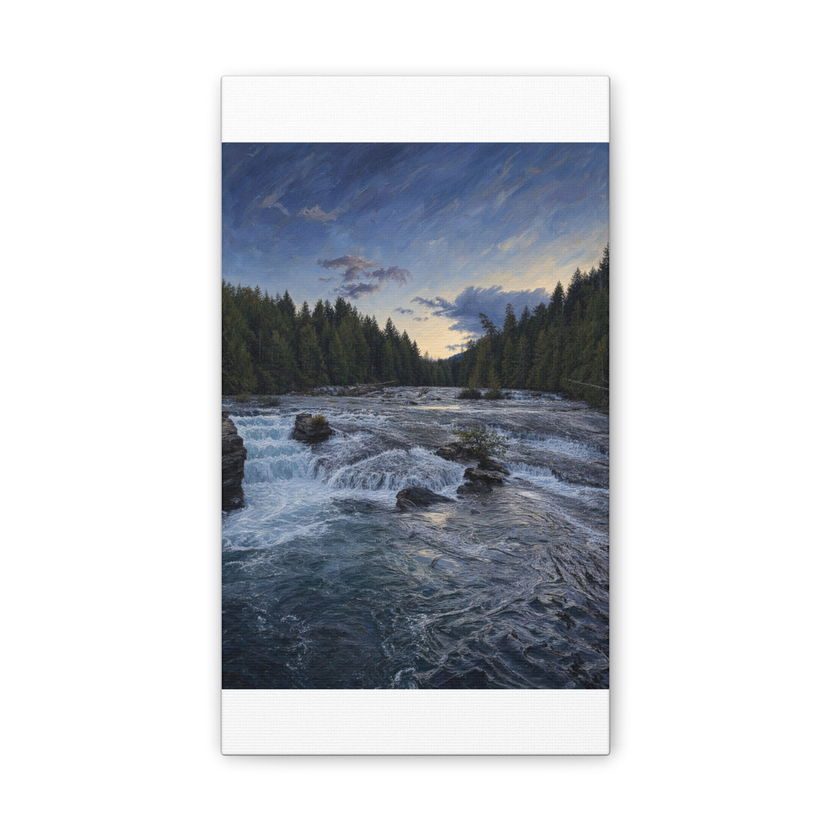 River Rapids Forest Canvas Wall Art – Scenic Waterfall Landscape Print