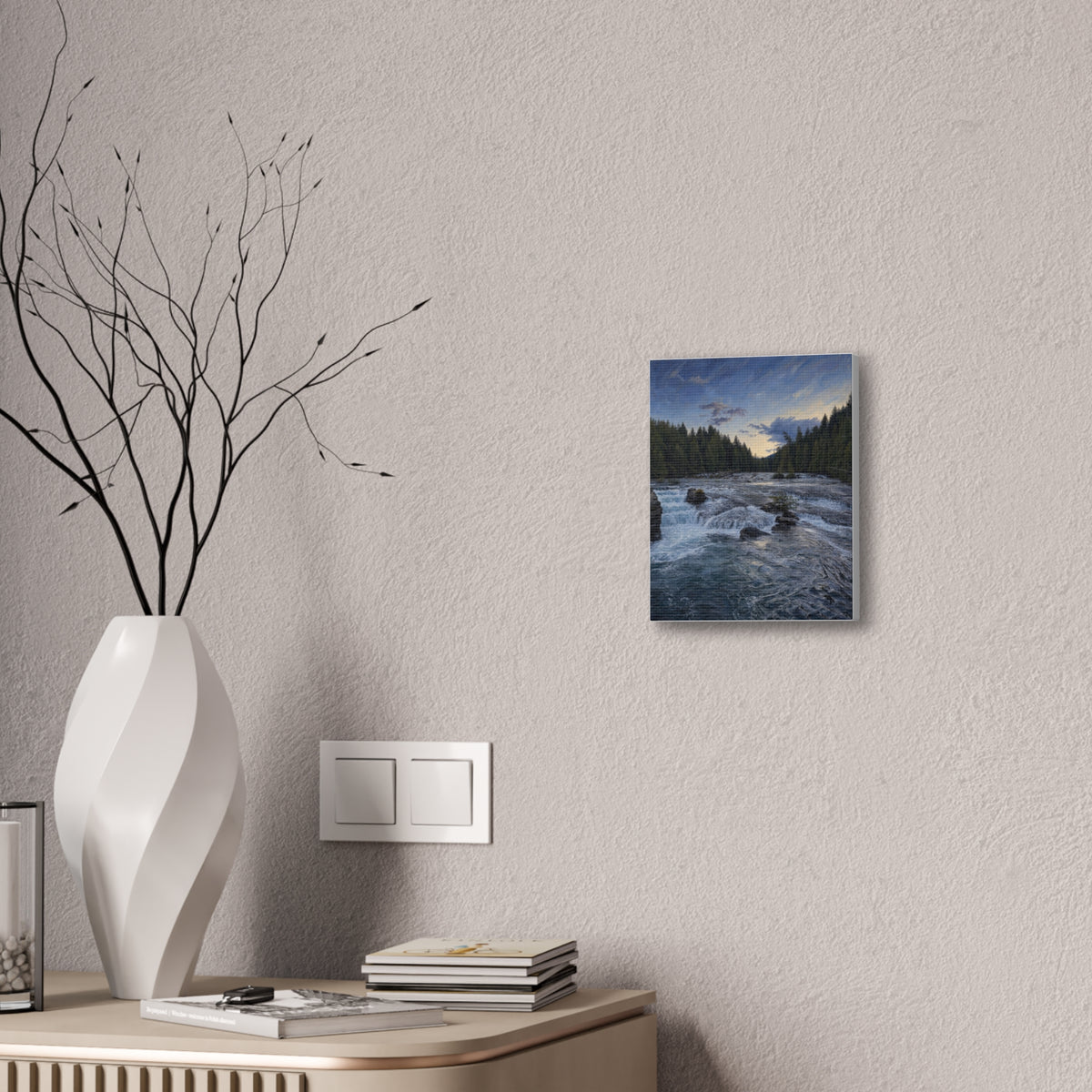 River Rapids Forest Canvas Wall Art – Scenic Waterfall Landscape Print