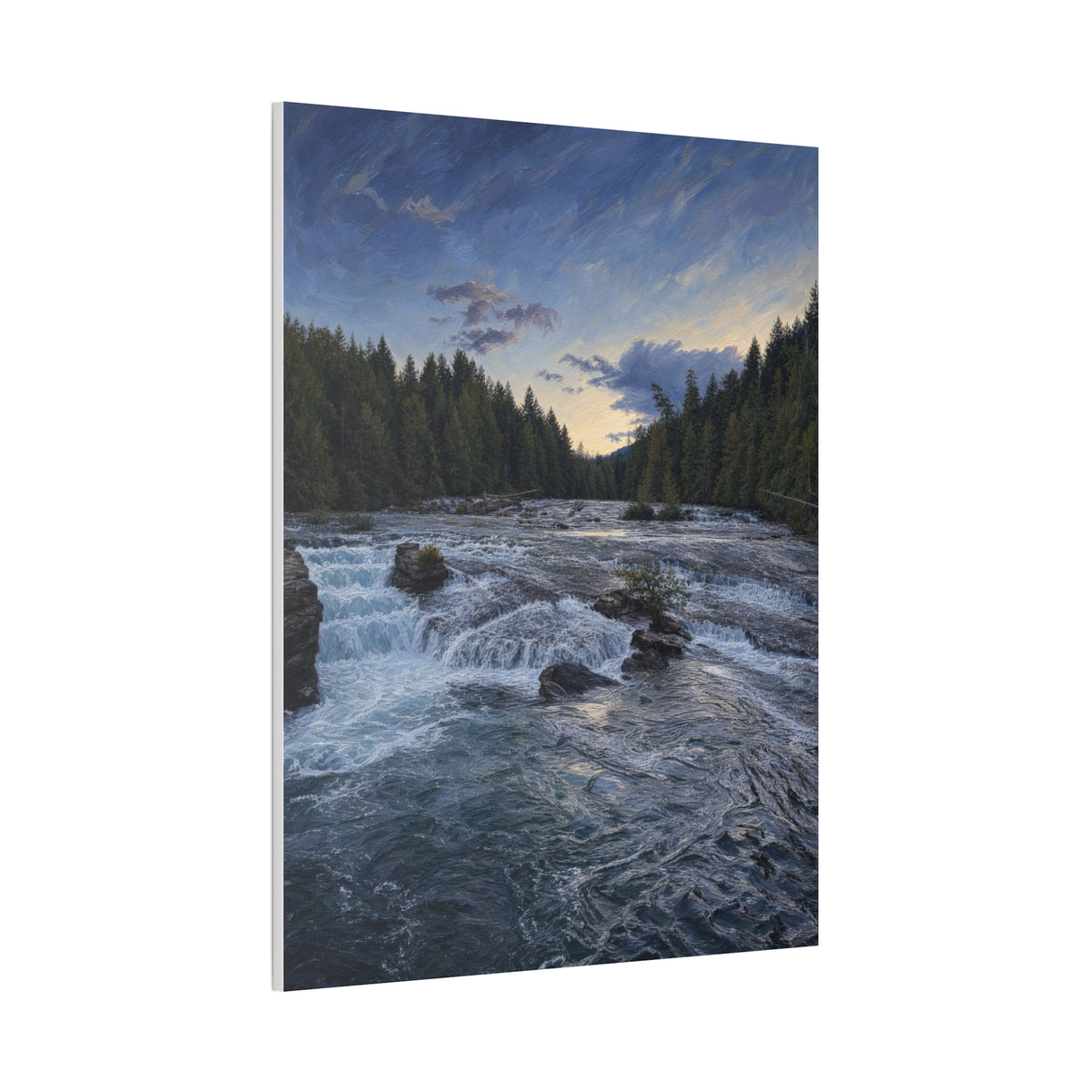 River Rapids Forest Canvas Wall Art – Scenic Waterfall Landscape Print