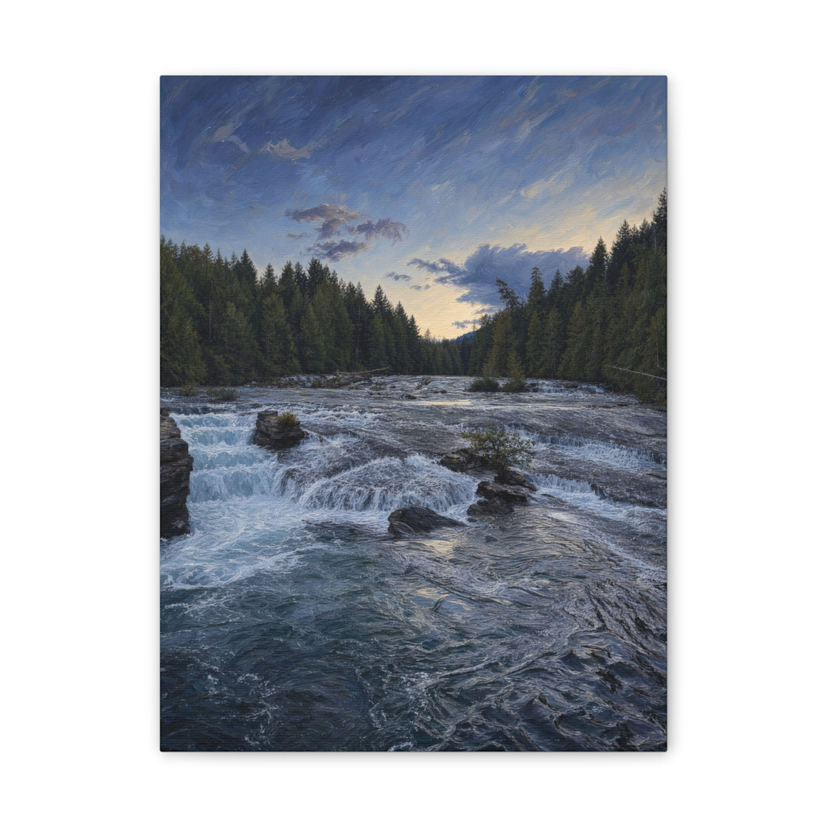 River Rapids Forest Canvas Wall Art – Scenic Waterfall Landscape Print
