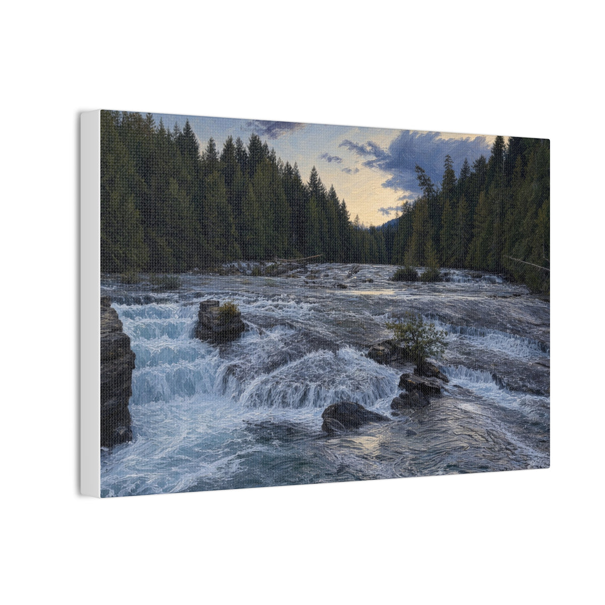 River Rapids Forest Canvas Wall Art – Scenic Waterfall Landscape Print