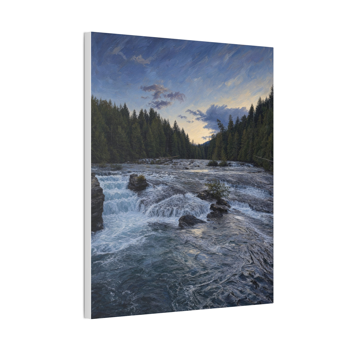 River Rapids Forest Canvas Wall Art – Scenic Waterfall Landscape Print