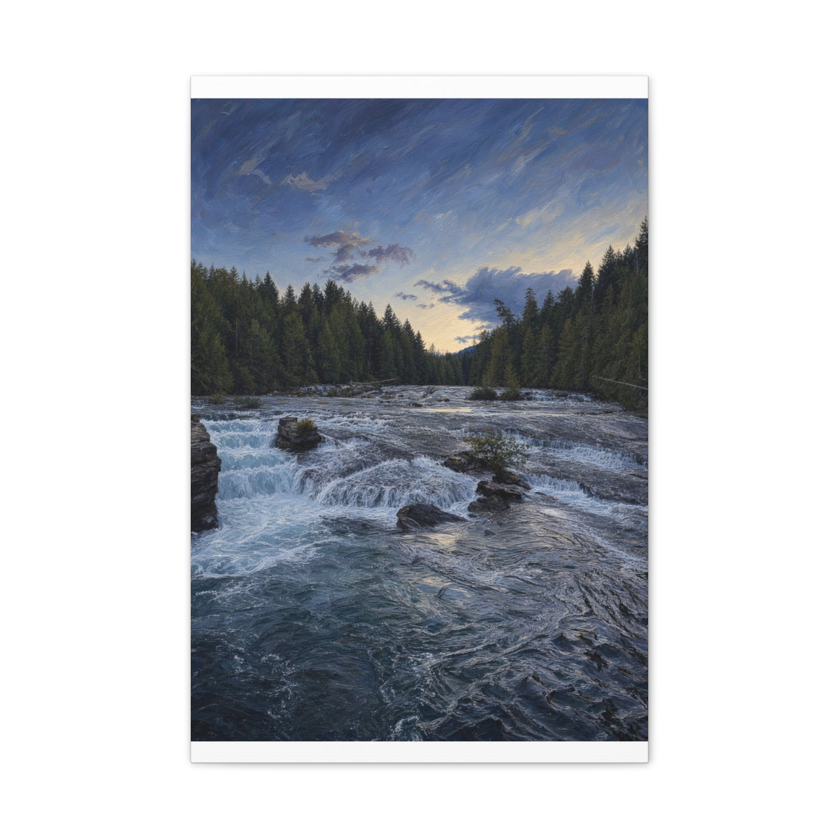 River Rapids Forest Canvas Wall Art – Scenic Waterfall Landscape Print