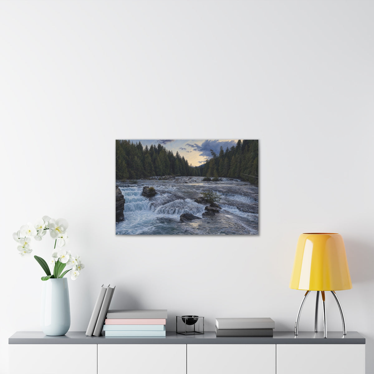 River Rapids Forest Canvas Wall Art – Scenic Waterfall Landscape Print