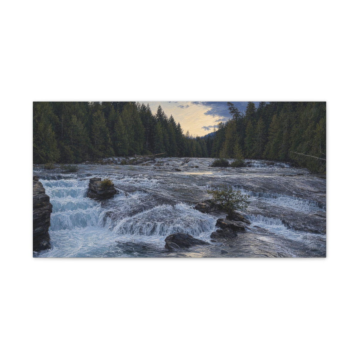 River Rapids Forest Canvas Wall Art – Scenic Waterfall Landscape Print