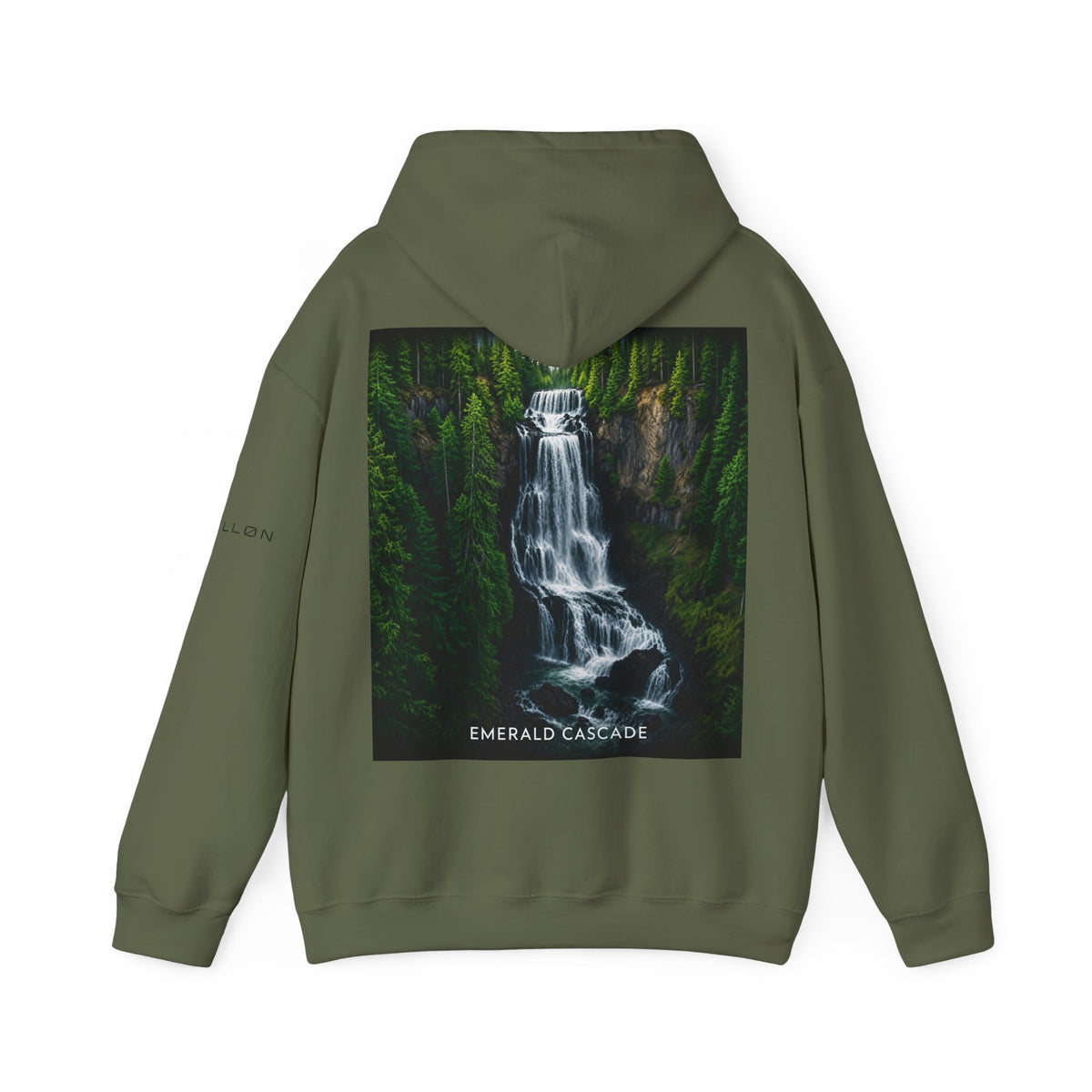 Emerald Cascade Waterfall Hoodie — Nature Graphic Hooded Sweatshirt