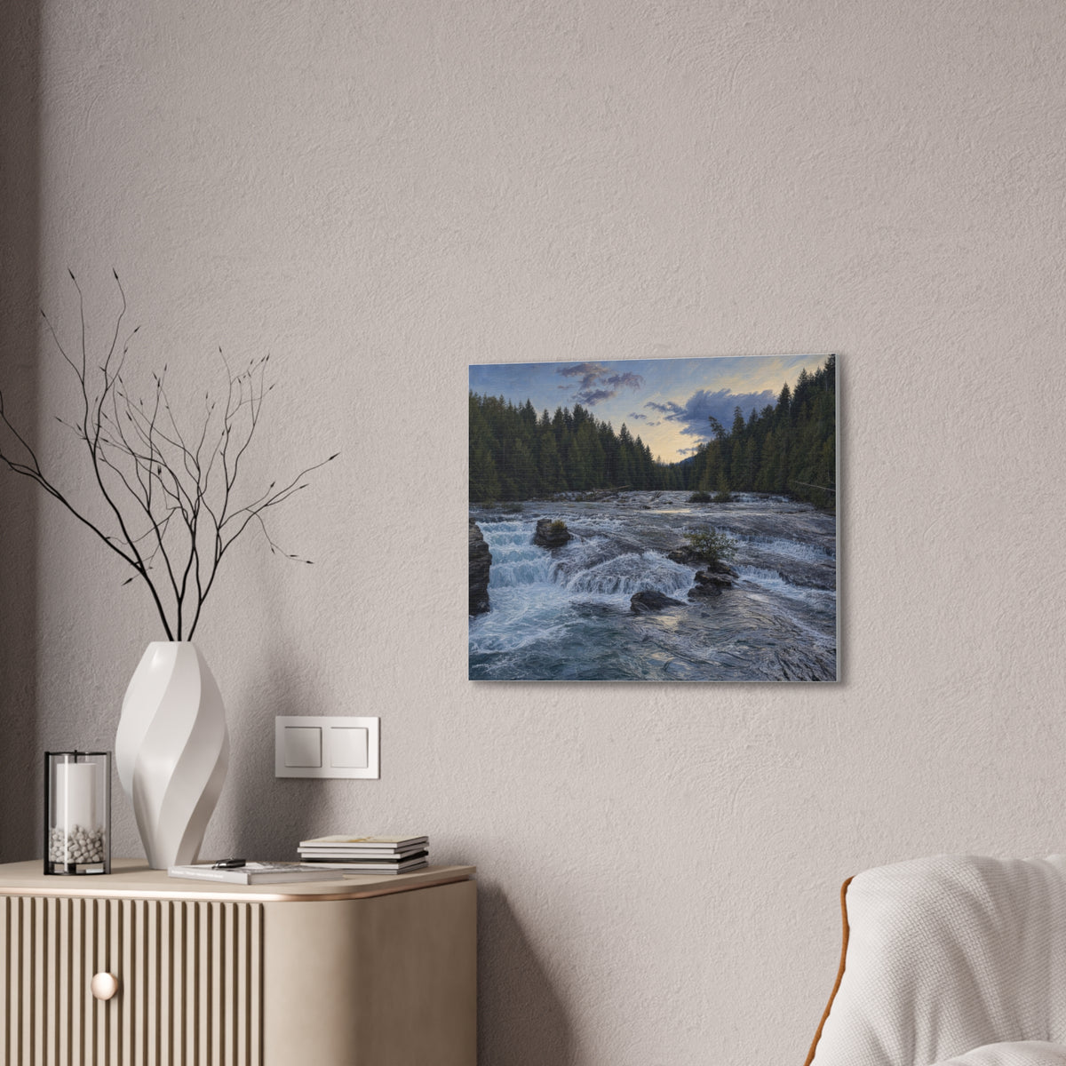 River Rapids Forest Canvas Wall Art – Scenic Waterfall Landscape Print