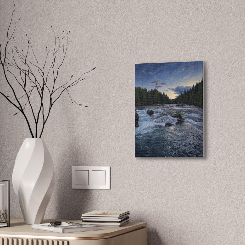 River Rapids Forest Canvas Wall Art – Scenic Waterfall Landscape Print