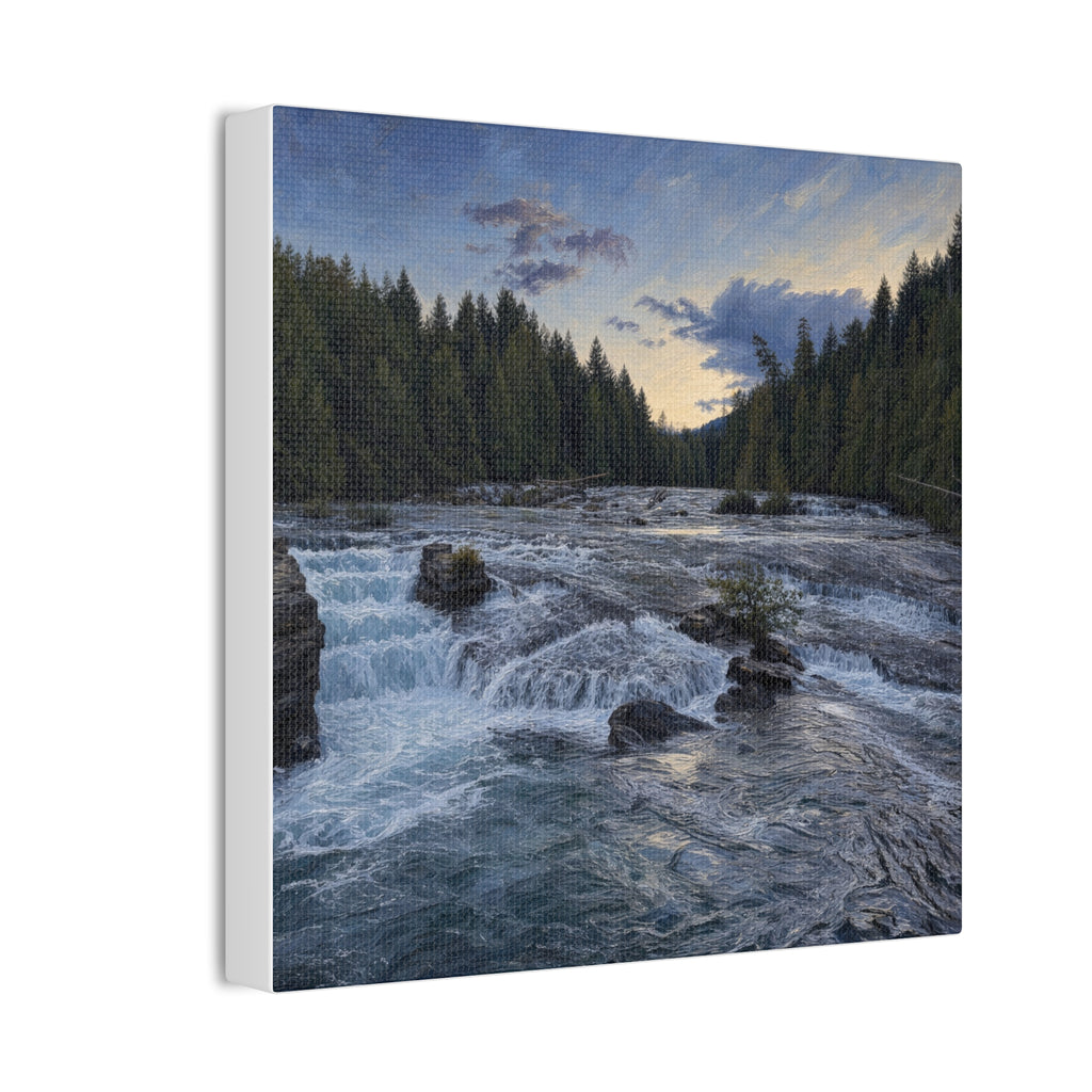 River Rapids Forest Canvas Wall Art – Scenic Waterfall Landscape Print