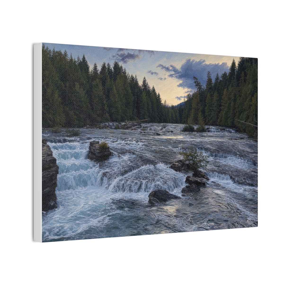 River Rapids Forest Canvas Wall Art – Scenic Waterfall Landscape Print
