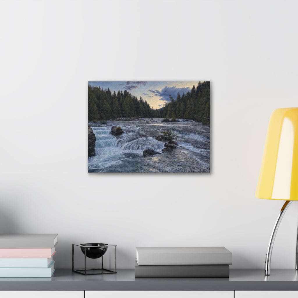 River Rapids Forest Canvas Wall Art – Scenic Waterfall Landscape Print