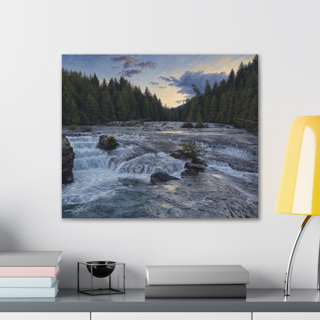 River Rapids Forest Canvas Wall Art – Scenic Waterfall Landscape Print