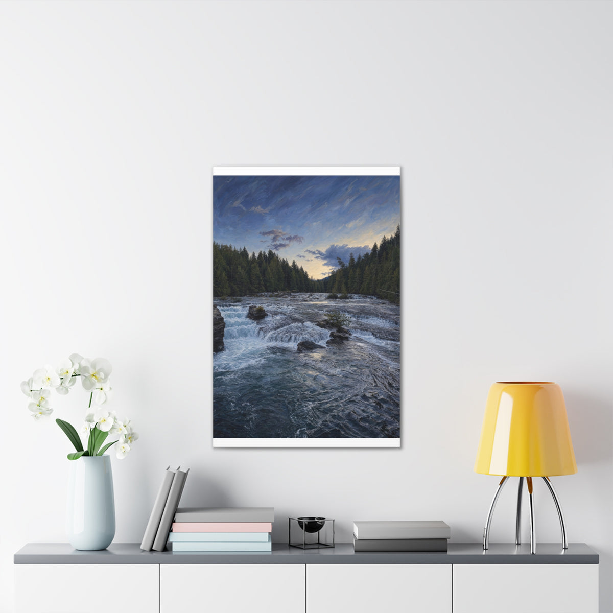 River Rapids Forest Canvas Wall Art – Scenic Waterfall Landscape Print